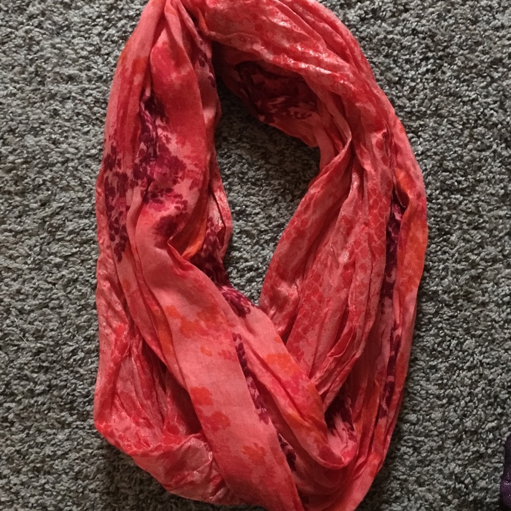 Express Orange burgundy, gold Infinity scarf